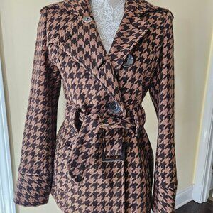 Orsay Brown Tan Wool Blend Houndstooth Jacket/ Coat Size 6